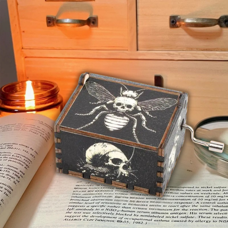 Hand-Cranked Wooden Halloween Box
