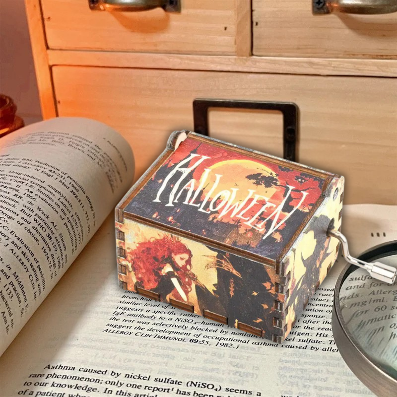 Hand-Cranked Wooden Halloween Box