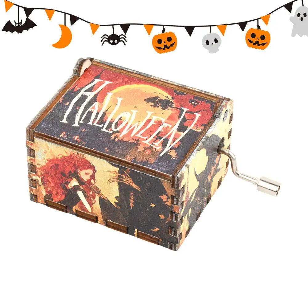 Hand-Cranked Wooden Halloween Box
