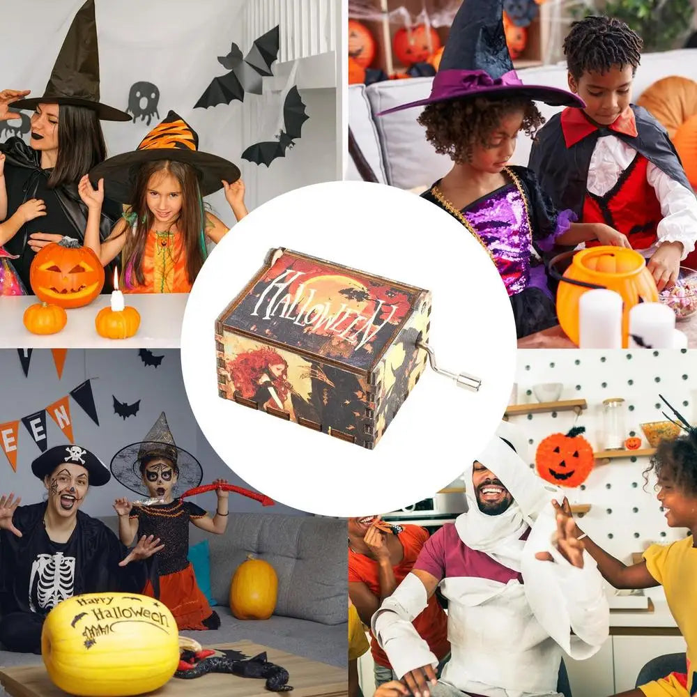 Hand-Cranked Wooden Halloween Box