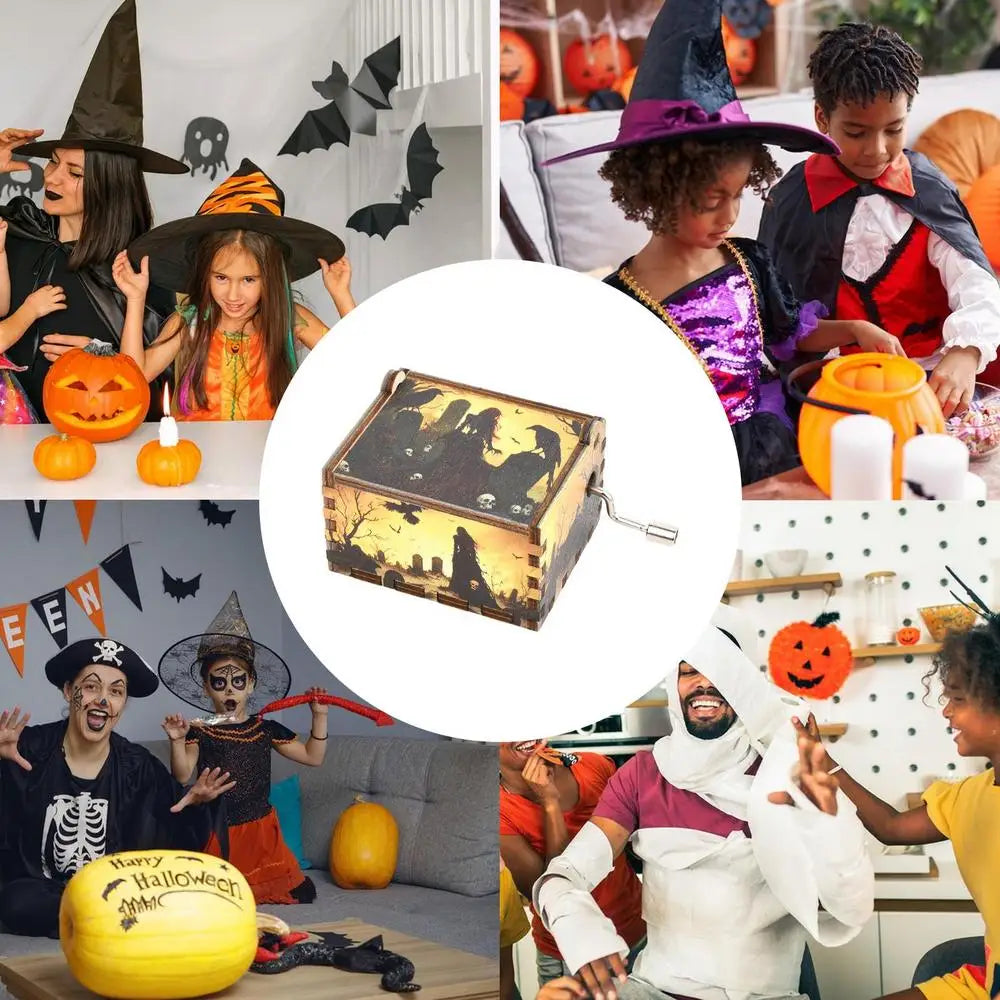 Hand-Cranked Wooden Halloween Box