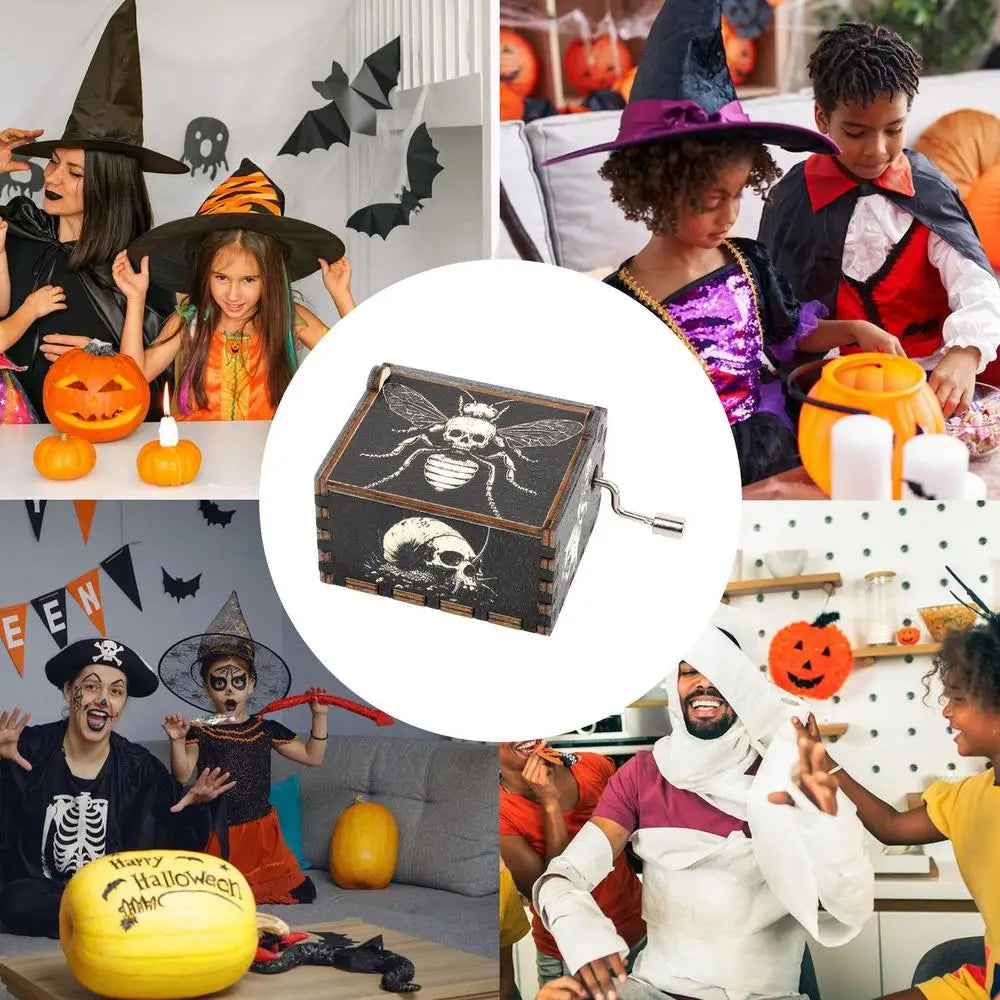 Hand-Cranked Wooden Halloween Box