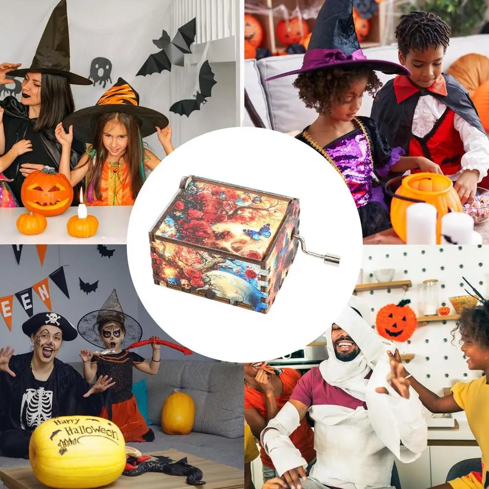 Hand-Cranked Wooden Halloween Box