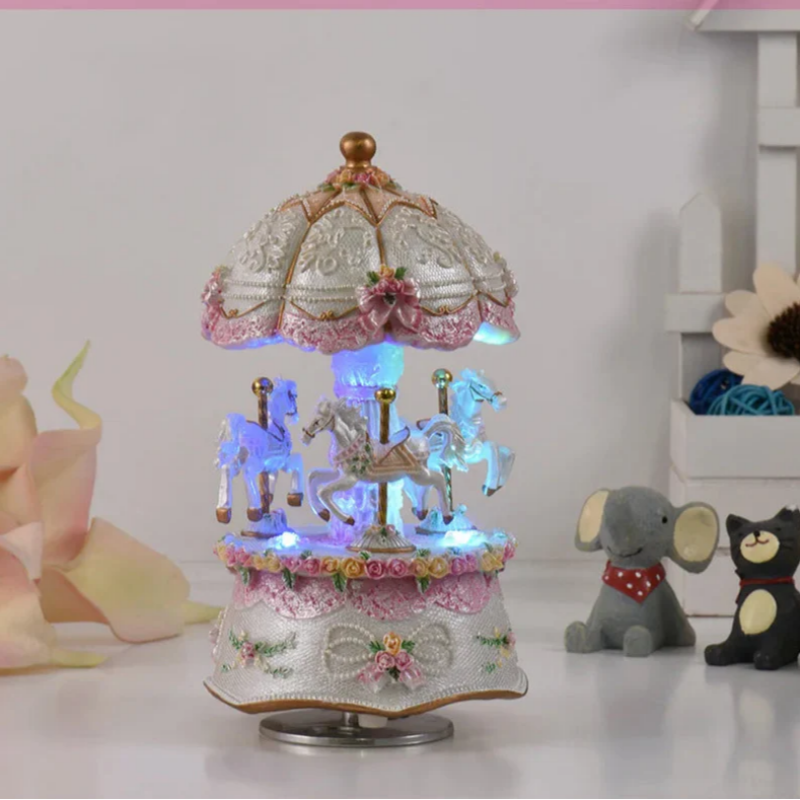 Carousel 3-Horse LED By Music Box